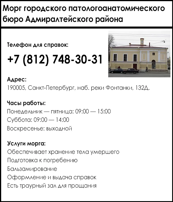 Морг городского патологоанатомического бюро Адмиралтейского района