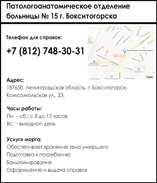 Патологоанатомическое отделение больницы № 15 г. Бокситогорска