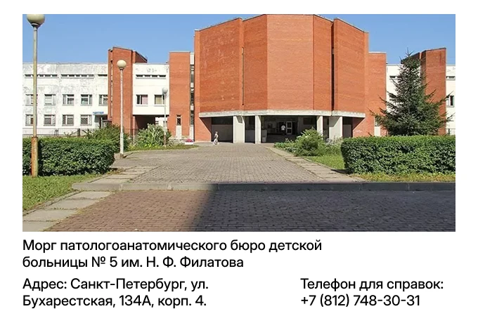 Морг патологоанатомического бюро детской больницы № 5 им. Н. Ф. Филатова