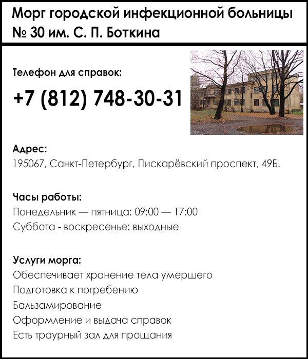 Морг городской инфекционной больницы № 30 им. С. П. Боткина