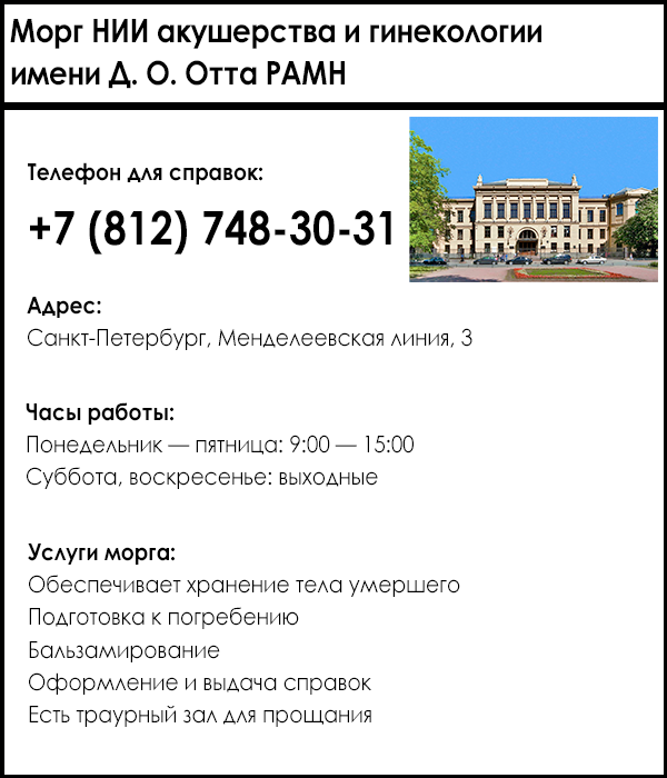 Морг НИИ акушерства и гинекологии им. Д. О. Отта РАМН