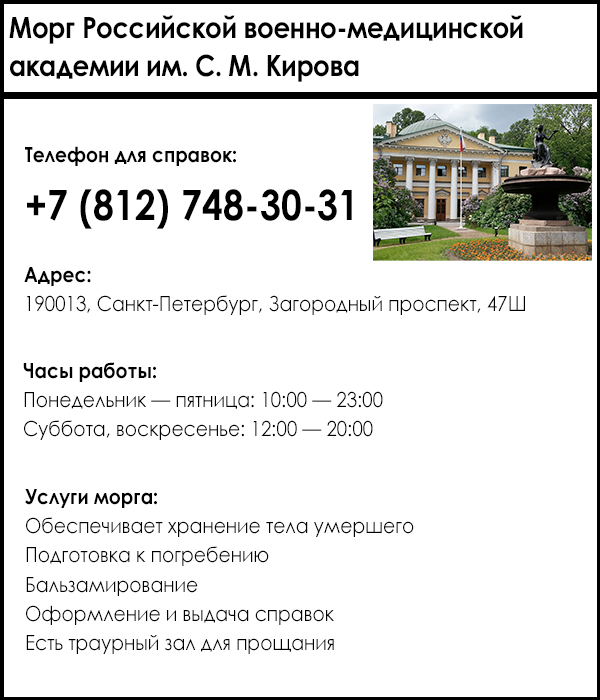 Морг Российской военно-медицинской академии им. С. М. Кирова
