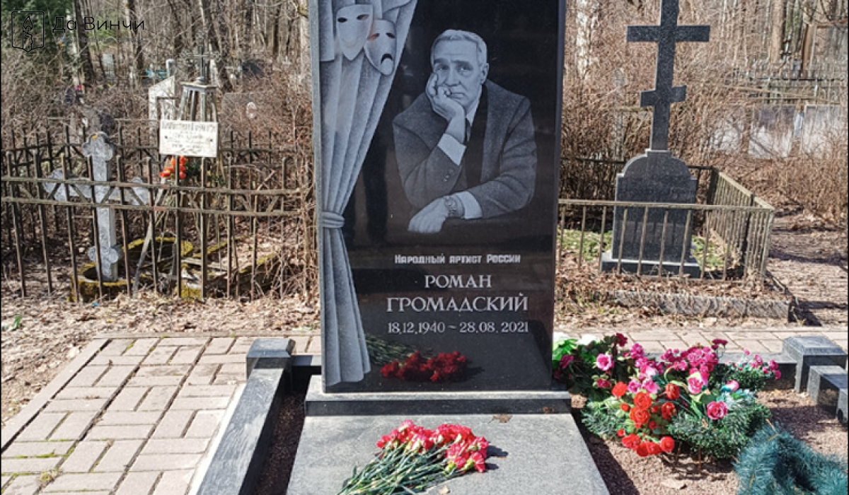 Памятник Роману Борисовичу Громадскому, актёру театра и кино, педагогу, на Богословском кладбище